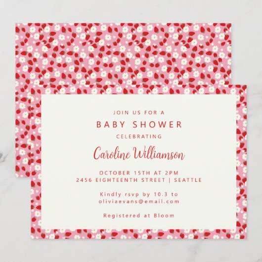  Roze Rode Aardbeien Bloem Baby shower Kaart (Voorkant / Achterkant)