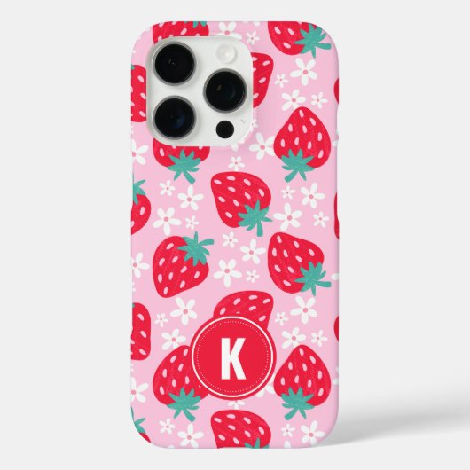 Roze Rode Aardbeien Bloemmotief Monogram Case-Mate iPhone Case (Achterkant)