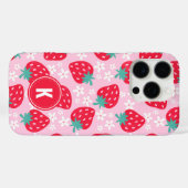 Roze Rode Aardbeien Bloemmotief Monogram Case-Mate iPhone Case (Achterkant (horizontaal))