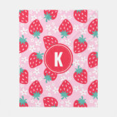 Roze Rode Aardbeien Bloemmotief Monogram Fleece Deken (Voorkant)