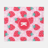 Roze Rode Aardbeien Bloemmotief Monogram Fleece Deken (Voorkant (Horizontaal))