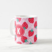 Roze Rode Aardbeien Bloemmotief Monogram Koffiemok (Voorkant links)
