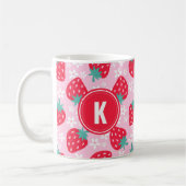 Roze Rode Aardbeien Bloemmotief Monogram Koffiemok (Links)
