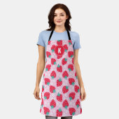 Roze Rode Aardbeien Bloemmotief Monogram Schort (Gedragen)