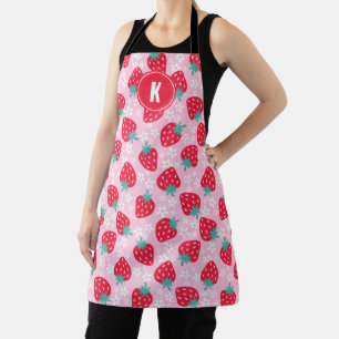Roze Rode Aardbeien Bloemmotief Monogram Schort