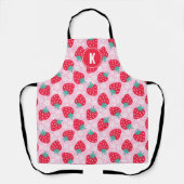 Roze Rode Aardbeien Bloemmotief Monogram Schort (Voorkant)