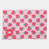 Roze Rode Aardbeien Bloemmotief Monogram Theedoek (Horizontaal)