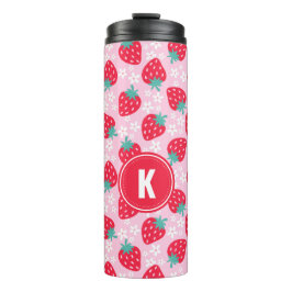 Roze Rode Aardbeien Bloemmotief Monogram Thermosbeker