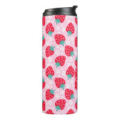 Roze Rode Aardbeien Bloemmotief Monogram Thermosbeker (Gedraaid links)