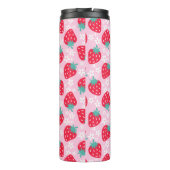 Roze Rode Aardbeien Bloemmotief Monogram Thermosbeker (Achterkant)