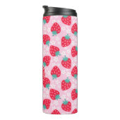 Roze Rode Aardbeien Bloemmotief Monogram Thermosbeker (Geroteerd rechts)