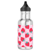 Roze Rode Aardbeien Bloemmotief Monogram Waterfles (Rechts)