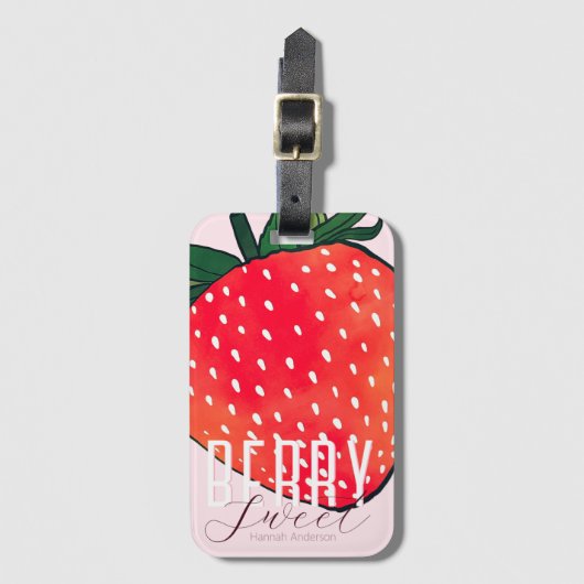 Roze Rode Aardbeienbessen Zoet Bagagelabel (Voorkant (verticaal))