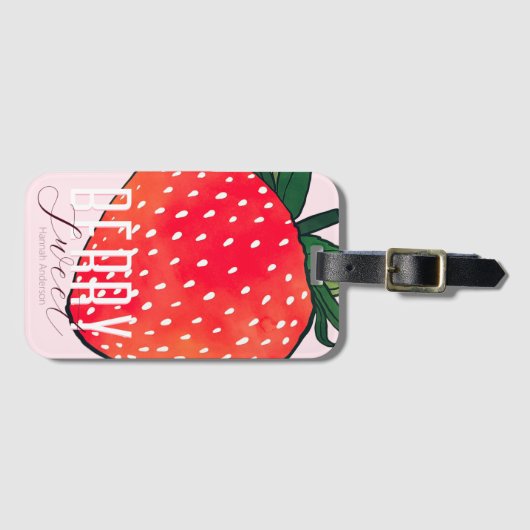 Roze Rode Aardbeienbessen Zoet Bagagelabel (Voorkant (horizontaal))