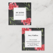 Roze rode Abstracte Rozen Buds Chalkboard Achtergr Vierkante Visitekaartje (Voorkant / Achterkant)