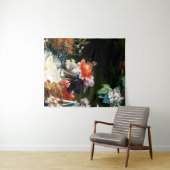 ROZE RODE ANEMONEN WITTE BLOEMEN,VLINDER IN ZWART WANDKLEED (In Situ (horizontaal))