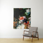 ROZE RODE ANEMONEN WITTE BLOEMEN,VLINDER IN ZWART WANDKLEED (In situ)