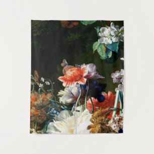 ROZE RODE ANEMONEN WITTE BLOEMEN, VLINDER IN ZWART WANDKLEED