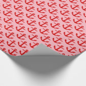 Roze, rode ankerspatroon cadeaupapier (Hoek)