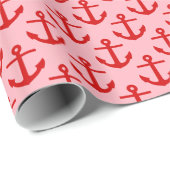 Roze, rode ankerspatroon cadeaupapier (Rol Hoek)