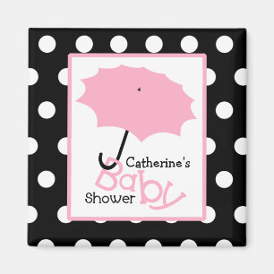 Roze rode Baby shower - witte pooldots Magneet