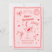 Roze Rode Bachelorette Cocktail Party Bachelorette Kaart (Voorkant)