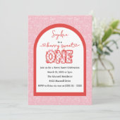 Roze Rode Berry Sweet One Girl 1e verjaardag Kaart (Staand voorkant)