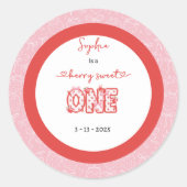 Roze Rode Berry Sweet One Girl 1e verjaardag Ronde Sticker (Voorkant)