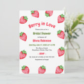 Roze Rode Bes Verliefd Aardbei Bruidsfeest Kaart (Staand voorkant)