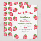 Roze Rode Bes Verliefd Aardbei Bruidsfeest Kaart (Voorkant / Achterkant)