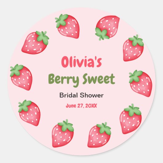 Roze & Rode Bes Zoete Aardbei Bruiloft  Ronde Sticker (Voorkant)
