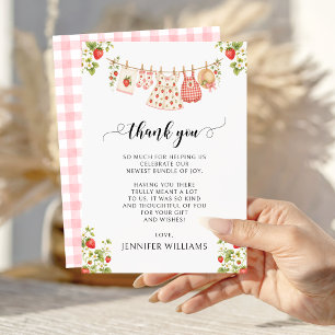 Roze Rode Bes Zoete Aardbei Meisje Baby Shower Bedankkaart