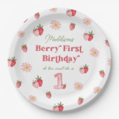 Roze & Rode bessen Eerste aardbei Verjaardag Papieren Bordje (Voorkant)