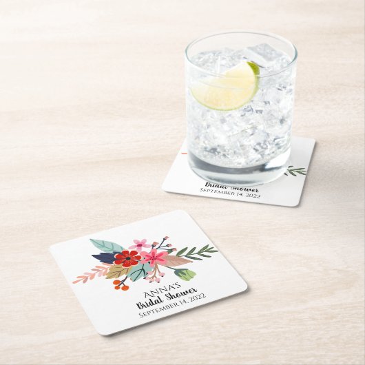 Roze rode blauwe brede bouquetzomerbloemen kartonnen onderzetters (Insitu)