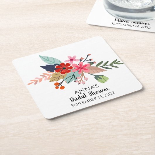 Roze rode blauwe brede bouquetzomerbloemen kartonnen onderzetters (Schuin)