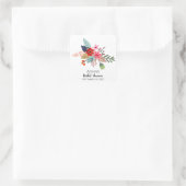 Roze rode blauwe brede bouquetzomerbloemen vierkante sticker (Tas)