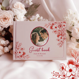 Roze Rode Bloem Foto Bruiloft Gastenboek