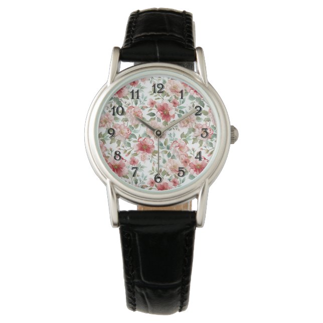 Roze Rode Bloem  Horloge (Voorkant)