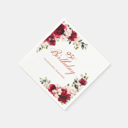 Roze Rode Bloemen 95e Verjaardag Custom Cocktail Servet (Hoek)