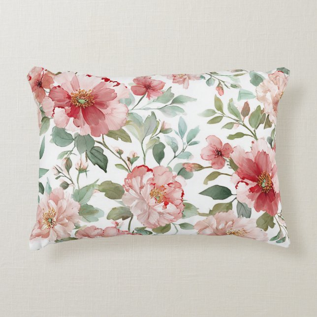 Roze Rode Bloemen Accent Kussen (Voorkant)