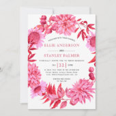 Roze rode bloemen en bladeren met een bruin huweli kaart (Voorkant)