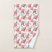 Roze rode bloemen en rode bessen groene bladeren bad handdoek (Handdoek)