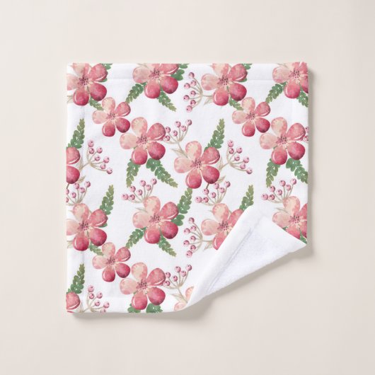 Roze rode bloemen en rode bessen groene bladeren bad handdoek (Wasdoekje)