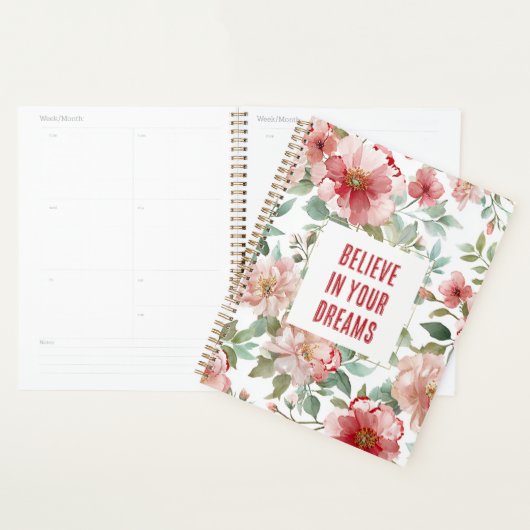 Roze Rode Bloemen Geloof in Dromen Planner (Display)