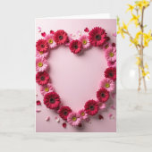 Roze Rode Bloemen Hart Kaart (Gele Bloem)