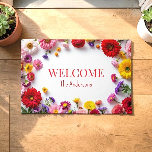 Roze Rode Bloemen Kleurrijke Deurmat