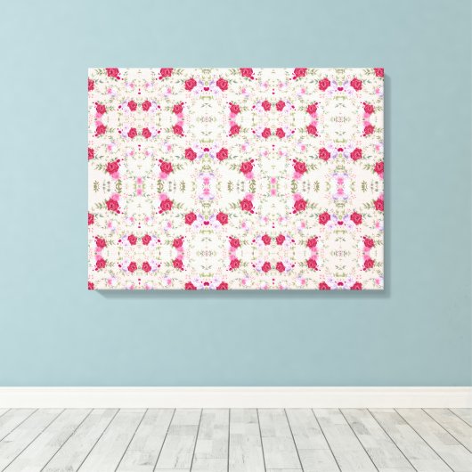 Roze rode bloemen Kunstkunst Canvas Afdruk (Insitu (Houten vloer))