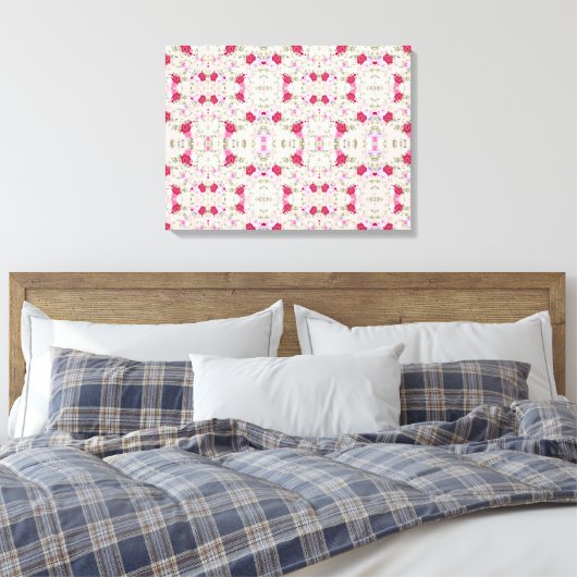 Roze rode bloemen Kunstkunst Canvas Afdruk (Insitu (Slaapkamer))