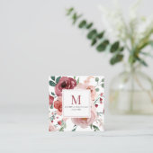 Roze rode bloemen monogram Visitekaartje (Staand voorkant)