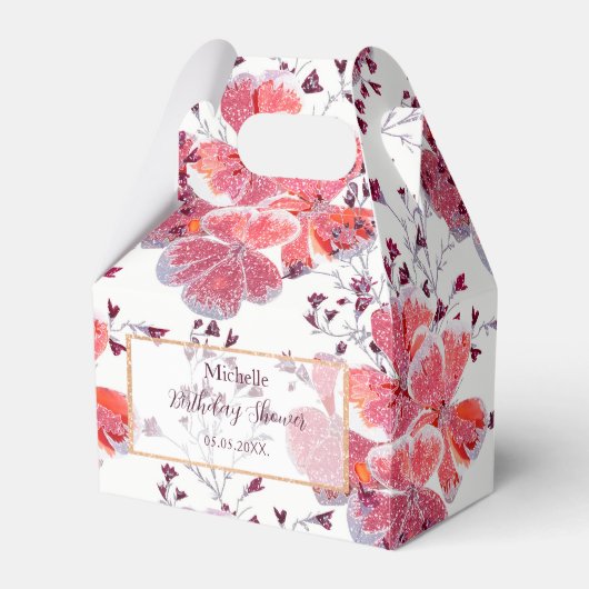 Roze rode bloemen op wit. bedankdoosjes (Voorkant Zijde)